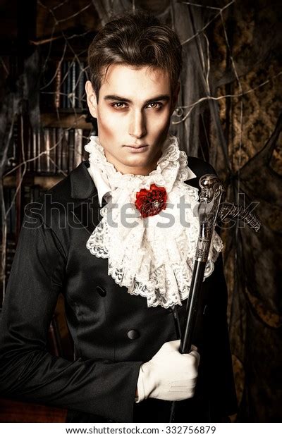 Handsome Vampire Man Wearing Elegant Tailcoat Stock Photo 332756879