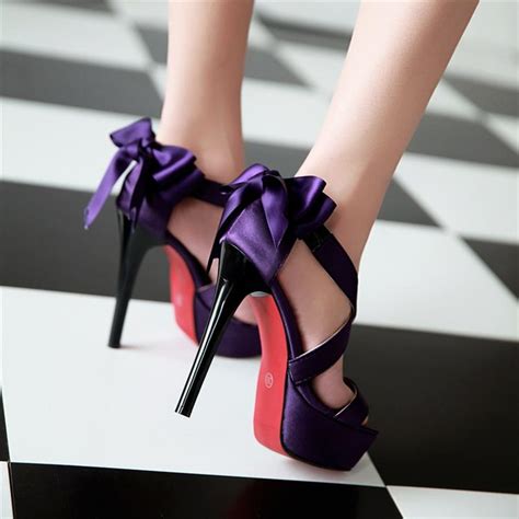 Purple Strappy High Heel Fashion Sandals With Bow On Luulla