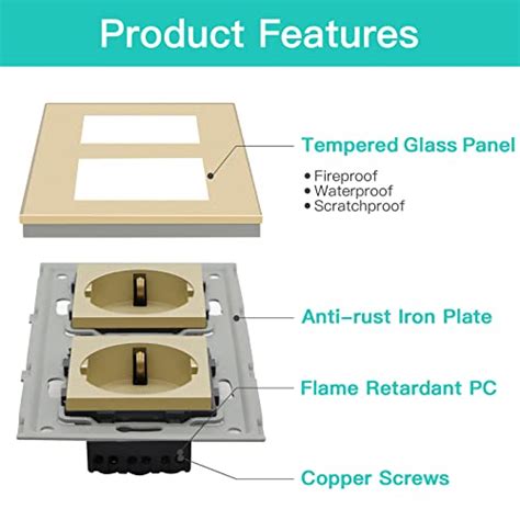 BSEED Schuko Steckdose 2 Fach Unterputz Steckdose Kristall Glas Wandsteckdose Gold 16A