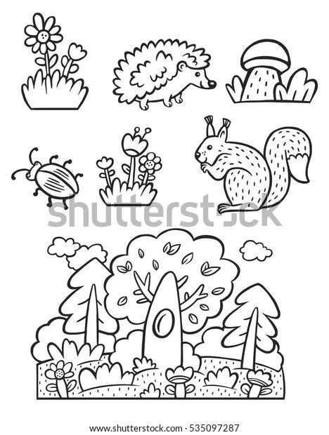 Coloring Forest Forest Animals Stock Vector Royalty Free 535097287