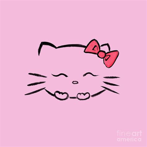 Cute Smiling Hello Kitty Kawaii Character Illustration On Pink Mixed Media By Awen Fine Art Prints