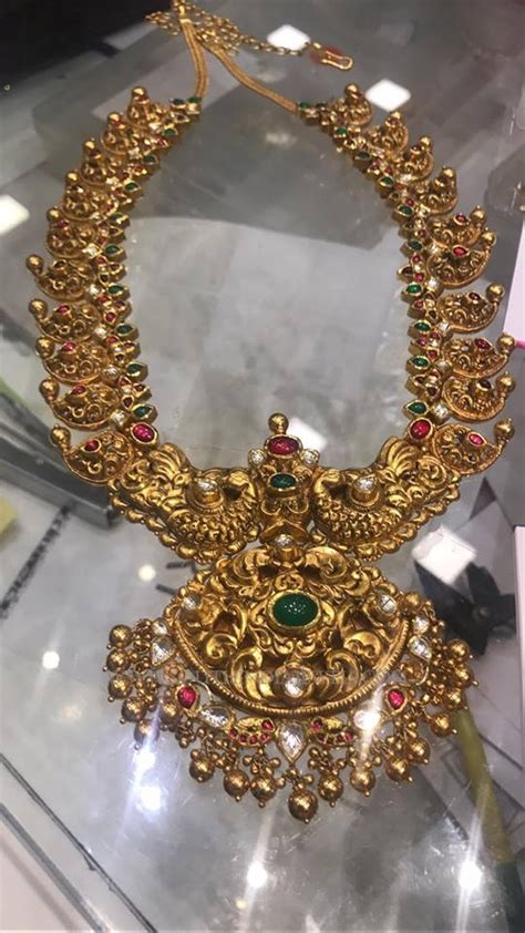 217 Grams Gold Antique Mango Necklace South India Jewels