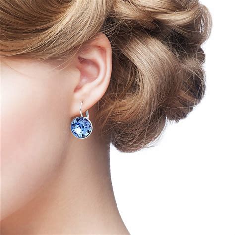 Myjs Bella Drop Earrings Rhodium Plated With Light Sapphire Swarovski