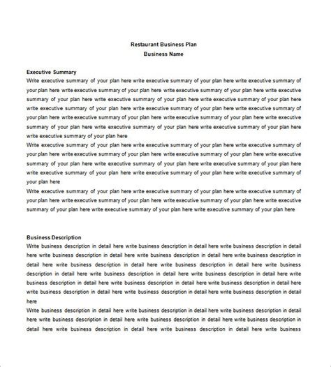Although it is not a requirement in starting a business, having a business plan serves as a blueprint and itemizes the processes you will be doing before you start a business. Restaurant Business Plan Template - 21+ Word, Excel, PDF ...