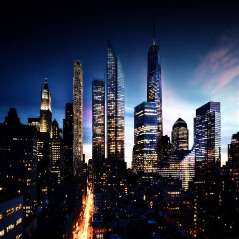 Nova Iorque Vista Noturna De Manhattan Night Skyline City Skyline