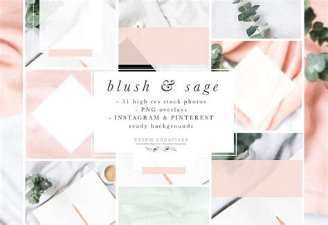 Blush And Sage Feminine Stock Photos And Social Media Branding Bundle