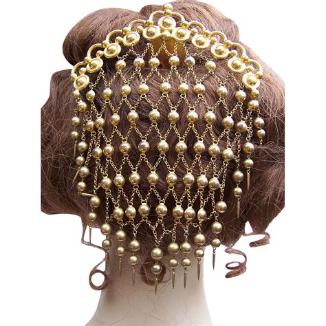 Gilded Metal Algerian Style Cascade Comb Mid Victorian Hair Accessory