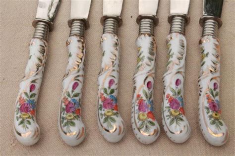 Vintage J A Henckels German Fruit Knives W Flowered Porcelain China