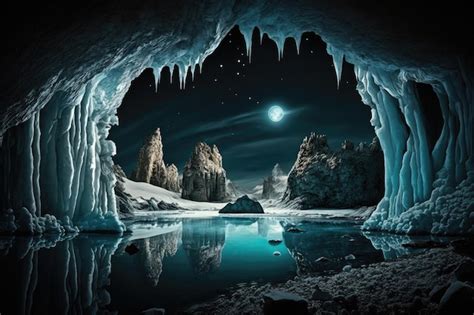 Premium Ai Image A Frozen Underground Lake In A Cavern With