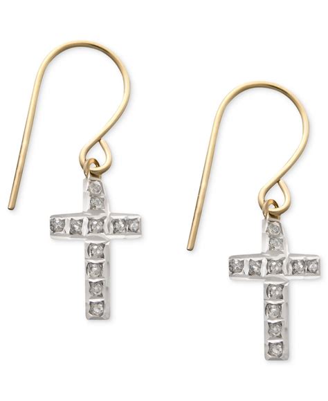 Macys 14k Gold Earrings Diamond Accent Cross Dangle Earrings In Metallic Lyst