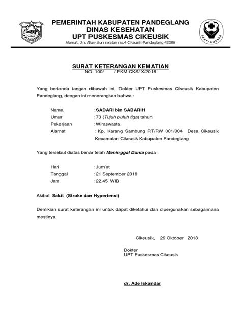 Contoh surat kuasa pengurusan akta kelahiran adalah seperti berikut ini. Surat Keterangan Kematian Dari Rtrw - Kumpulan Surat Penting