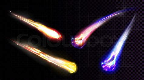 Falling Comets Asteroids Or Meteors With Flame Stock Vector Colourbox