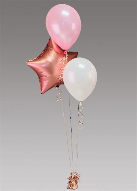 Inflated Rose Gold Star And Pink Helium 3 Balloon Cluster
