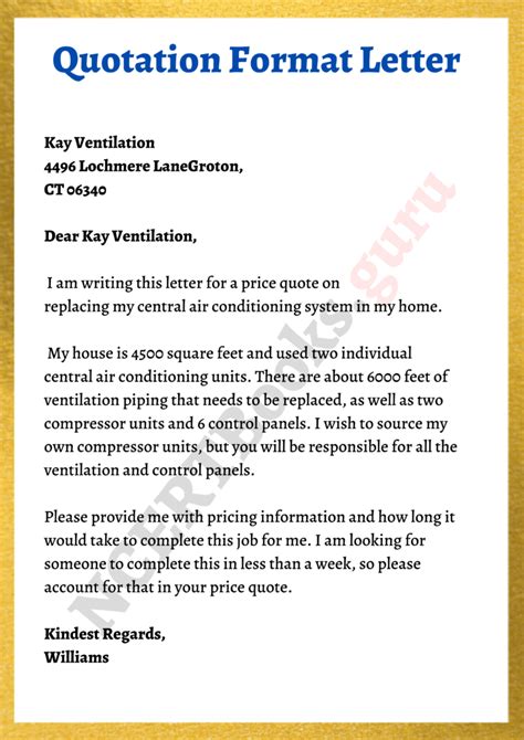 Letter Of Application For Quotation