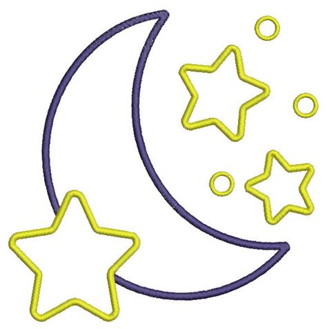 Moon And Stars Applique Machine Embroidery Design Tested Etsy