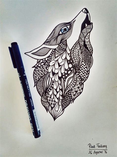 Alpha Zentangle Drawing Zentangle Doodle Wolf Sketching