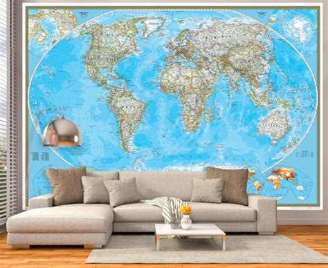 National Geographic Classic World Map Wall Mural Giant Etsy