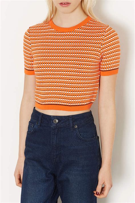 Topshop Knitted Textured Crop Top In Orange Lyst