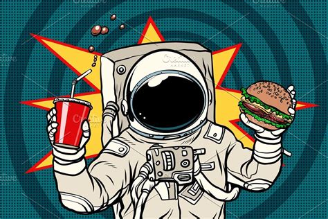 Woman Astronaut Eats In A Spaceship Retro Vector Illustration Pop
