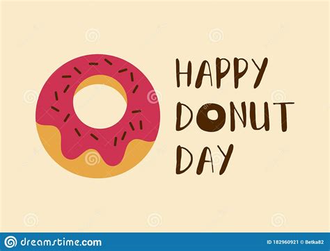 Happy Donut Day Inscription With Pink Donut Vector Stock Vector