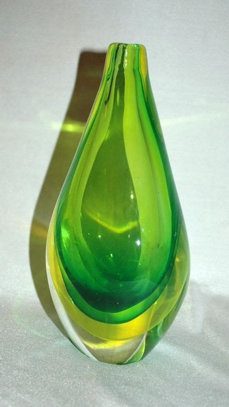 Murano Sommerso Glass Tear Drop Vase Seguso Vetri Green Yellow Glass Art Glass Colored Vases