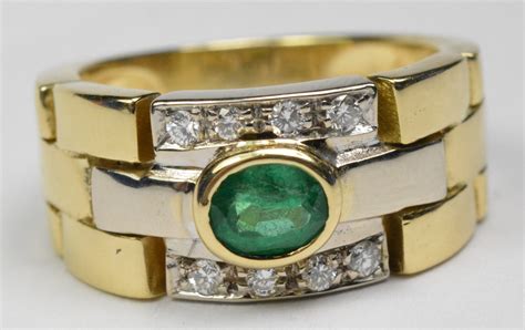 18k Yellow Gold Natural Colombian Emerald Diamond Ring 53cts H Color