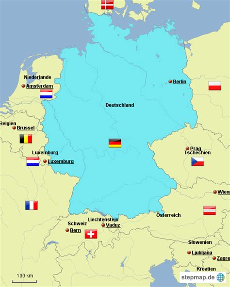StepMap Deutschland und Nachbarländer Landkarte für Deutschland