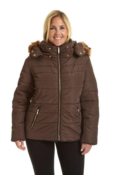 Excelled Womens Plus Size Fur Trim Hooded Puffer Jacket Shop Your