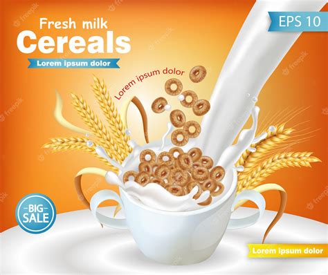 premium vector rye cereals bowl with milk splash mockup