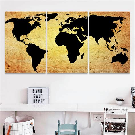 Compare prices and book online. Quadro Parede 120x60 Decorativo Mapa Mundi Dourado e Preto ...