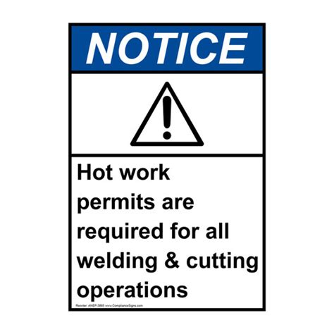 Vertical Hot Work Permits Required For Welding Sign ANSI Notice