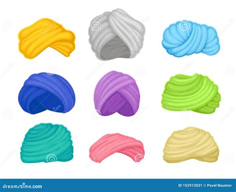 Set Of Indian And Arabian Turbans Vector Illustration On White