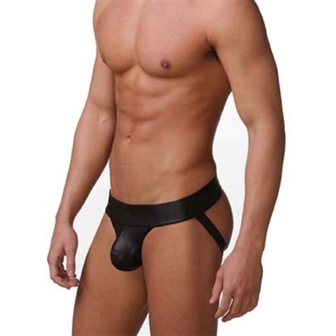 Jockstrap Black Mens Sexy Faux Leather Underwear Thong MU97