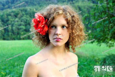 Nude Woman Standing In Grassy Field Stock Photo Picture And Royalty