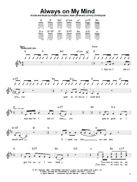 Willie Nelson Always On My Mind Sheet Music Notes Download