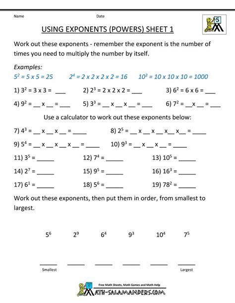 D.graham's list of assignments, worksheets, and calculus bibles. 5th grade math problems using exponents 1 | Math addition ...