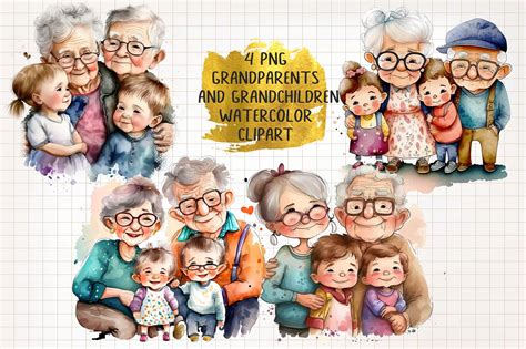 Grandparents And Grandchildren Clipart Graphic By Watercolorarch
