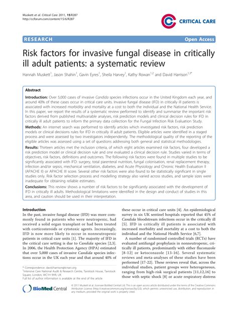 Pdf Risk Factors For Invasive Fungal Disease In Critically Ill Adult