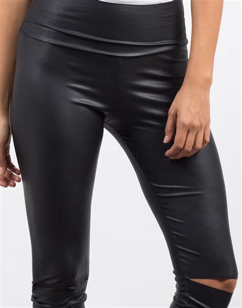 Ripped Knees Leather Leggings Black Faux Leather Leggings 2020ave