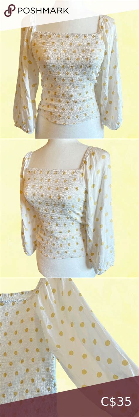 Others Follow Ruched White Blouse With Yellow Polka Dots And Balloon Sleeves