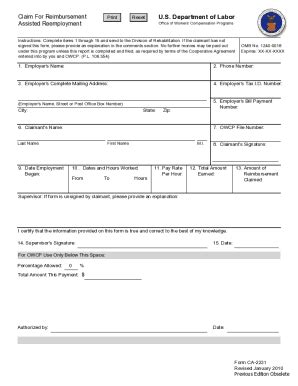 Fillable Online Form CA 2231 Claim For Reimbursement Assisted