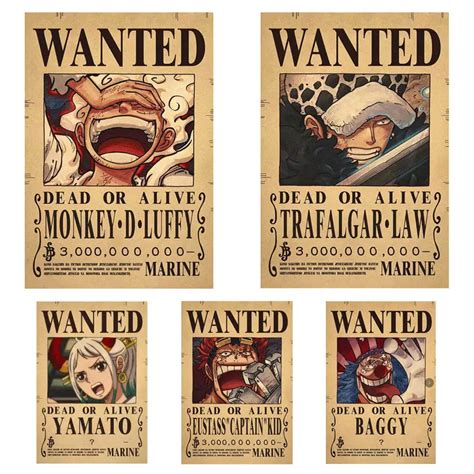 New One Piece Anime Luffy 3 Billion Bounty Wanted Posters Cartoon