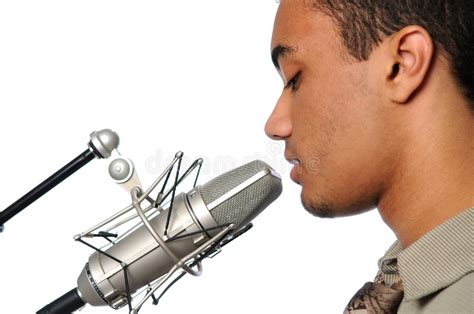 Young Man Singing Into Vintage Microphone Stock Image Image Of