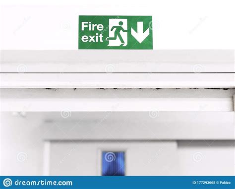 Fire Exit Sign On The Wall Entry The Room Green Safety