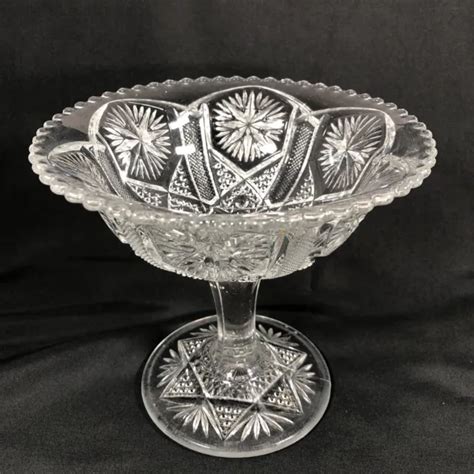 Vintage Beautiful Cut Glass Compotefruit Centerpiece Pedestal Bowl 16