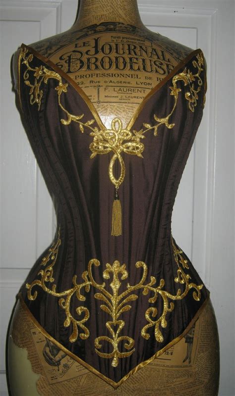 Wyte Phantom Chocolate Brown Silk Corset With Gold Appliques Corset