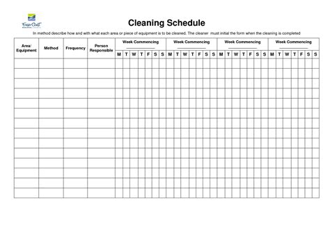 Cleaning Schedule Template Cleaning Schedule Templates Cleaning