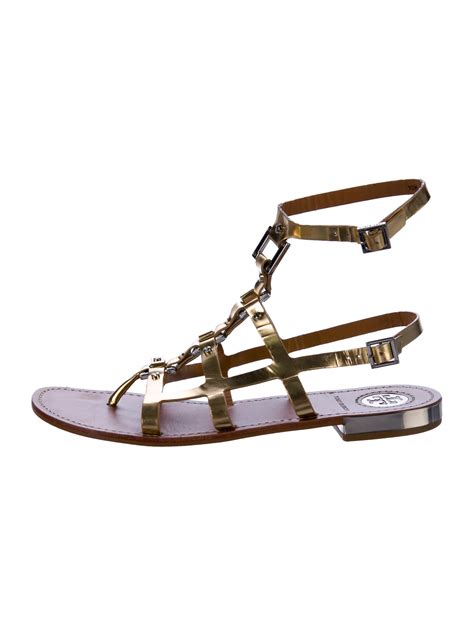 tory burch metallic gladiator sandals shoes wto118085 the realreal