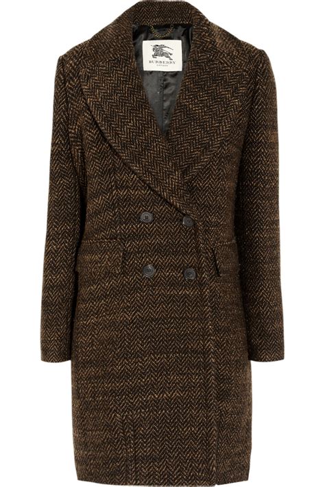 Burberry Oversize Herringbone Tweed Pea Coat In Brown Dark Camel Lyst