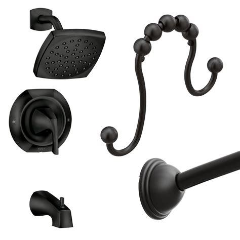 shop moen lindor matte black tub shower trim with shower rod and shower rings at